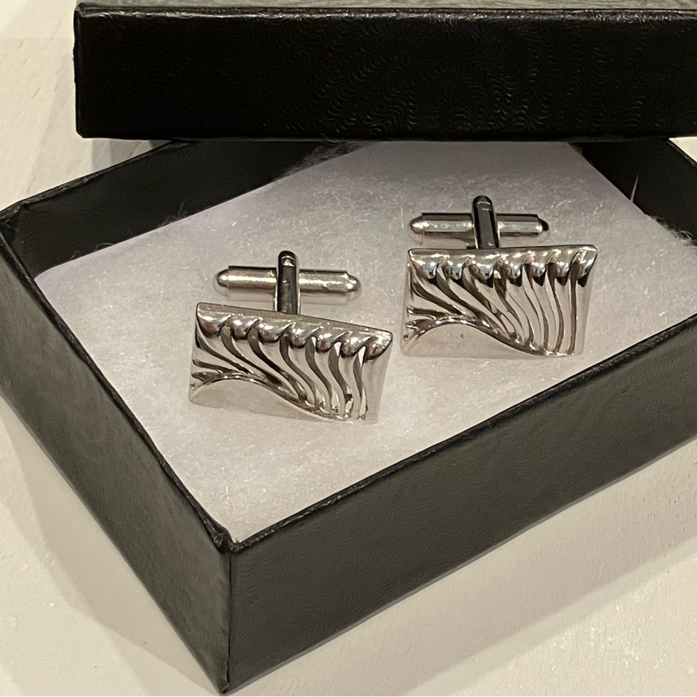 Silver Rectangle Cufflinks View 6